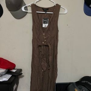 Long button dress with tie straps front back brand new light brown sleeveless
